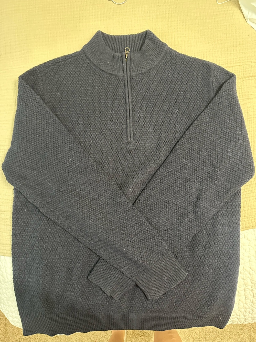 Billy Reid Navy Half-Zip Textured Knit Sweater